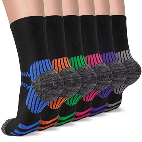 Sooverki Copper Compression Socks Women and Men 6 Pairs - Circulation Arch Support Plantar Fasciitis Running Ankle Socks - color: B1 - 6 Pairs - Black - Crew, size: Small-Medium