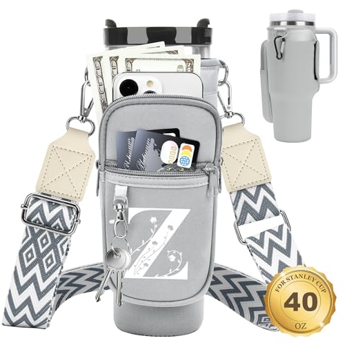 Initial Water Bottle Holder with Strap for Stanley Cup 40 oz Tumbler - color: Gray, style: Z