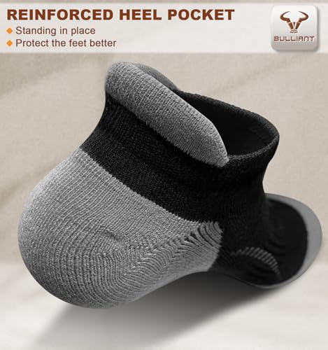 BULLIANT Men Running Ankle Socks 6Pack-Cushioned Support-Low Cut No Show - color: Black6467, size: 13-15