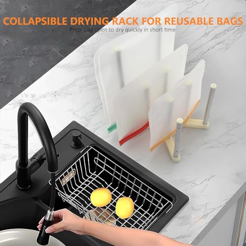 KORRTFID Reusable Storage Bag Drying Rack, Retractable Metal Bottle Drying Rack,Collapsible Cup Draining Rack for Water Bottles, Mason Jars,Mugs,Glass and Sports Bottle (2 PCS) - size: 2 PCS