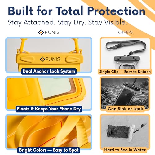 AQUAVAULT Floating Waterproof Phone Pouch, IPX8 Underwater, Large, 2 Pack - color: Black and Yellow