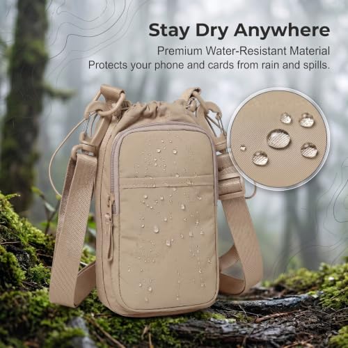 Water Bottle Holder with Strap, Crossbody Sling Bag for Walking Hiking - color: Khaki