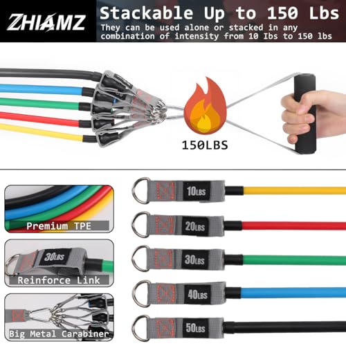 Resistance Bands with Handles, Exercise Bands with Handles, Door Anchor - color: 5-in-1 Band-150lbs