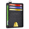 Slim Minimalist Front Pocket Wallet, RFID Blocking Credit Card Holder Wallet with Integrated D-Shackle for Men Women - color: Carbon Fiber Black