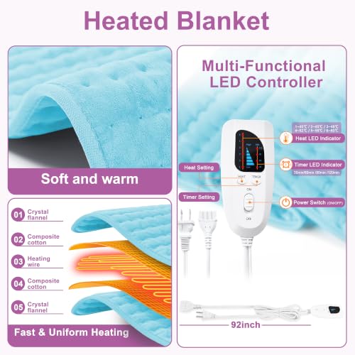 Heating Pad,Electric Heating Pad,Heating Pad for Back (LightBlue, 24"x20") - color: Babyblue, size: 24x20 Inch