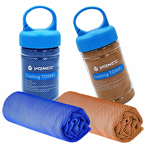YQXCC 2 Pack Cooling Towels (47"x12"), Ice Cool Towel for Neck & Face - color: Dark Blue/Orange