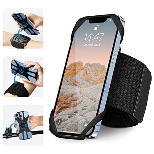 3in1 Running Sports Armband+Wristband+Bicycle Phone Holder,360° Rotation & Detachable Compatible with 4.5-7" Cellphone for iPhone 17/16/15/Pro/ProMax/14/13/mini/Pro Max/XS/XR - color: Black