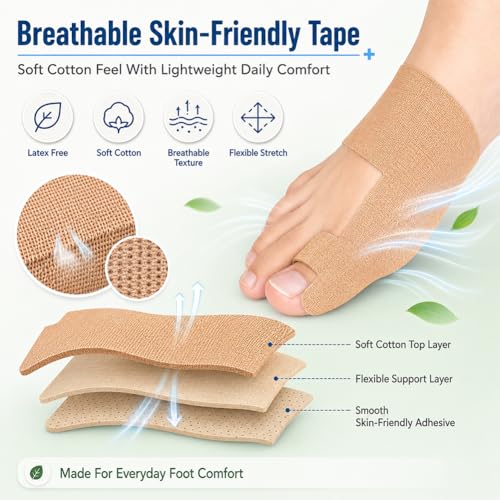 Pre Cut Bunion Corrector Kinesiology Tape Big Toe Support Feet Hallux Valgus Athletic Cushioning Breathable Latex Free Skin Friendly Comfort for Runners Daily Walking Tape(Beige,40PCS)