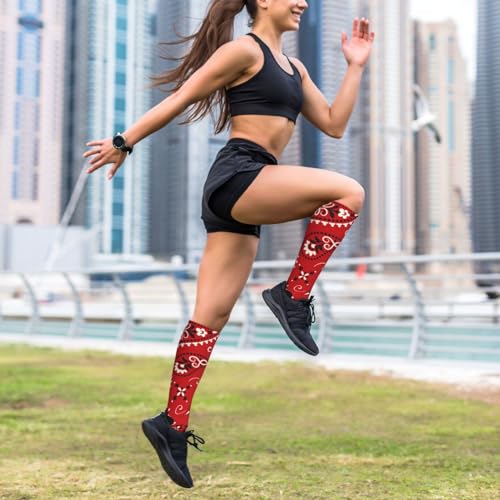 Compression Socks Women And Men For Nurses Travel Pregnancy Recovery Running Athletic - color: Red Bandanna Paisley
