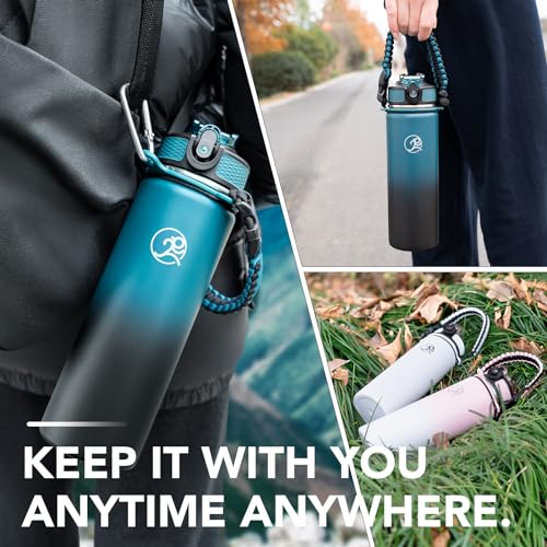 GOSWAG 24oz Insulated Stainless Steel Travel Water Bottle, 2 Lids - color: Green-Blue Ombré