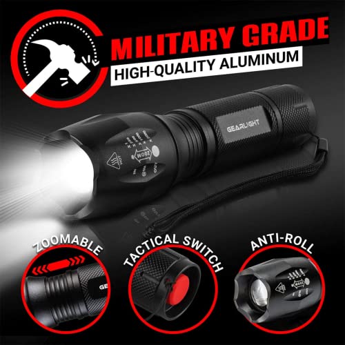GearLight LED Flashlight High Lumens, Mini Tactical LED Flashlight 2 Pack, 5 Modes Zoomable Beam, Battery Powered for Camping, Hunting, Home & Emergency, Compact Small LED Flashlight (Red) - color: Red 2 Pack
