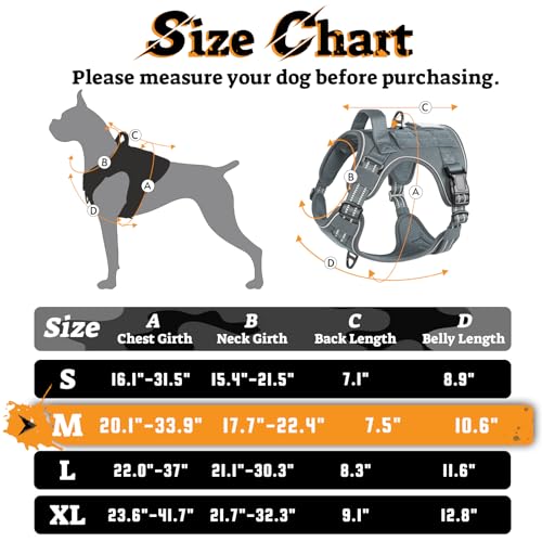 rabbitgoo Tactical Dog Harness Medium Sized, No Pull Service Pet Vest - color: Grey, size: M(chest:20.1"-33.9",neck:17.7"-22.3",back:7.5")