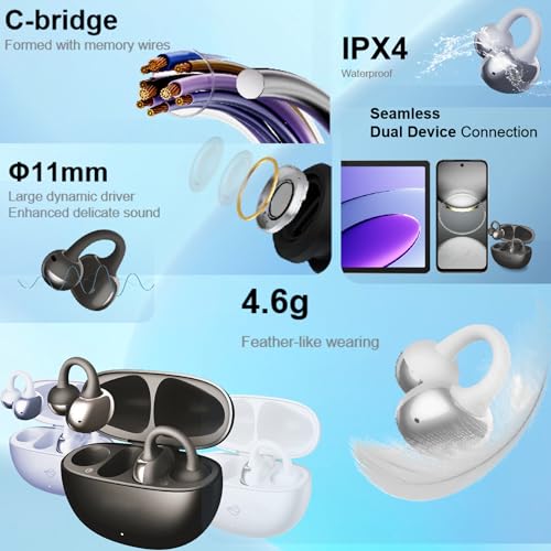 SORA Open Ear Clip Earbuds 4.6g ENC Bluetooth 5.4 Work & Sports - color: Blue