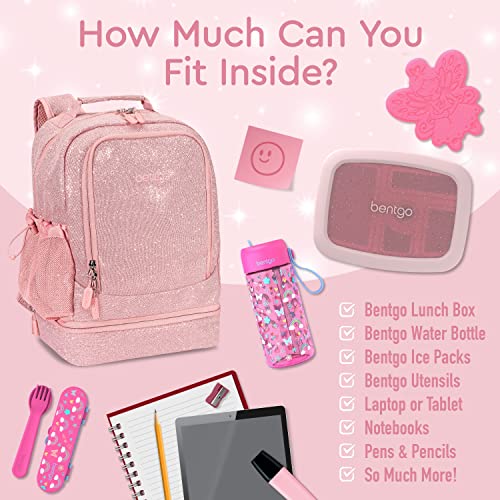 Bentgo Kids 2-in-1 Backpack & Insulated Lunch Bag with Padded Straps - color: Glitter Edition - Petal Pink, size: Kids Large