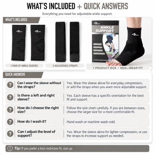 ABIRAM Ankle Brace Compression Sleeve with Adjustable Support Strap - color: Gray, size: Small