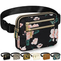 Capolo Fanny Packs for Women 4 Zip Pocket Crossbody Belt Bag Waist Bags - color: Black Flower, size: Large