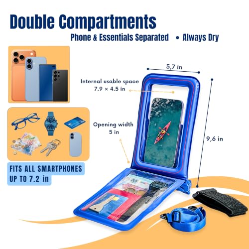 AQUAVAULT Floating Waterproof Phone Pouch, IPX8 Underwater, Large, 2 Pack - color: Blue and Pink