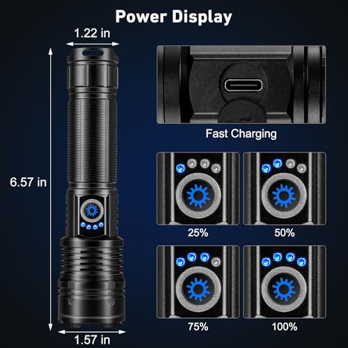 Flashlight Rechargeable 99,000 High Lumen, 2 Pack Super Bright Rechargeable Flashlights for Home, 15H Long Life LED Flash Light with 5 Light Modes, IPX7 Waterproof for Outdoor, Camping, Hiking