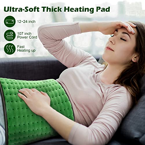 VALGELUIK Heating Pad for Back Pain Relief, 12"x24" Electric Heat Pad Gifts - color: Green, size: 12 Inch x 24 Inch