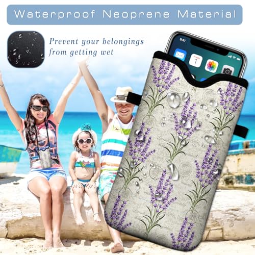 Universal Neoprene Cell Phone Pouch 7.1 X 4 In Mobile Protection Case Bag With Crossbody Strap/Neck Lanyard Purple Lavender Flower Lilac Floral - color: Purple Lavender Flower Lilac Floral