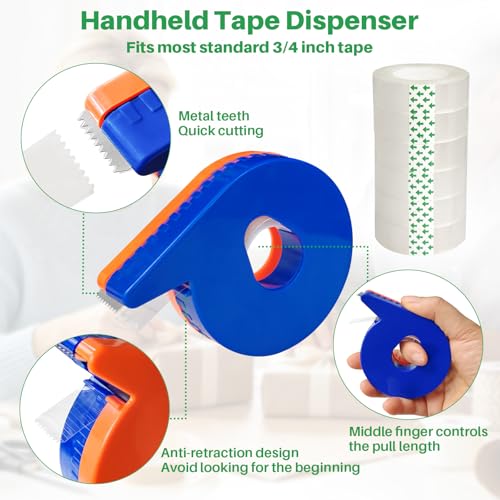 6 Rolls 3/4 x 2000 in Transparent Tape Refills Rolls with Tape Dispenser