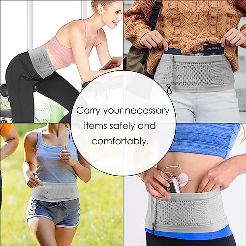 Adorila Slim Running Belt, Hidden Fanny Pack for Men Women, Travel Running Waist Pack for Money and Passport (Grey, Small)