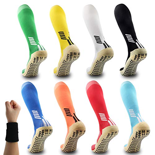 Athletic Sock Non-Slip Sport Sock for Men Women Non-Skid Long Compression Knee Length Colorful Socks with Grips - color: Purple