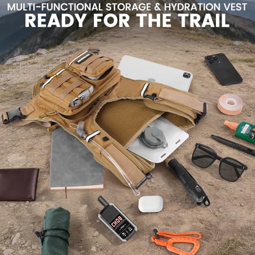 Hydration Pack Vest – Lightweight Chest Pack 2.0L Hands-Free Water Bladder Backpack, Reflective Strips, Adjustable Fit for Men and Women, Ideal for Marathon, Trail Running, Hiking, Cycling - color: Khaki