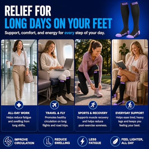SB SOX Compression Socks for Men & Women (20-30mmHg) - color: Black/Purple, size: Medium
