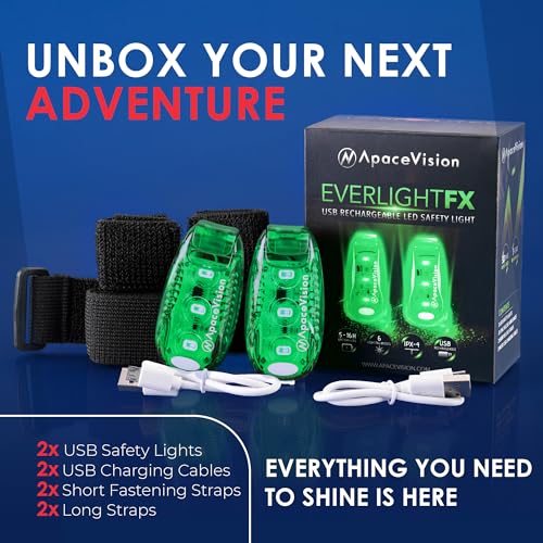 EverLightFX USB Rechargeable LED Safety Light 2 Pack, Clip On Strobe Light - color: Green