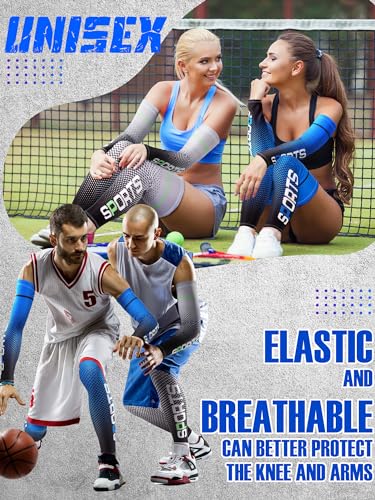Newcotte 4 Pairs Sports Protection UV Leg Sleeves and Arm Sleeves Cooling Arm Cover Compression Sleeves for Summer Men Women Basketball Football Running Cycling and Other Sports