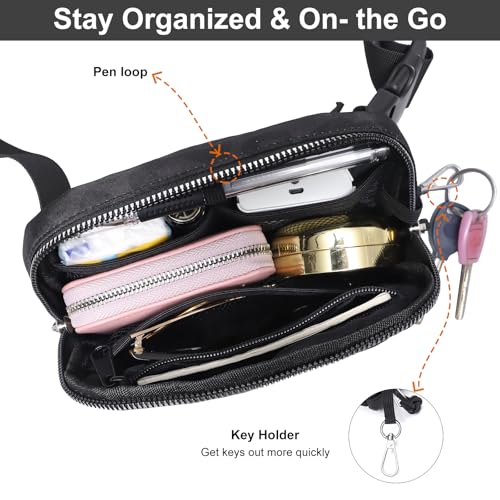 Mini Belt Bag for Women, RFID Small Fanny Pack, Womens Fashion Waist Packs with Extender Strap, Crossbody Bum Bags - color: J01-black