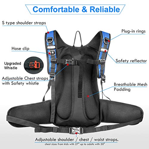 Mothybot Insulated Hydration Backpack Pack with 3L BPA Free Leak Proof Water Bladder, Large Storage Lightweight Hiking Daypack with Waist Pouches & Cooler Layer, for Running, Biking, Camping, Festival - color: Blue