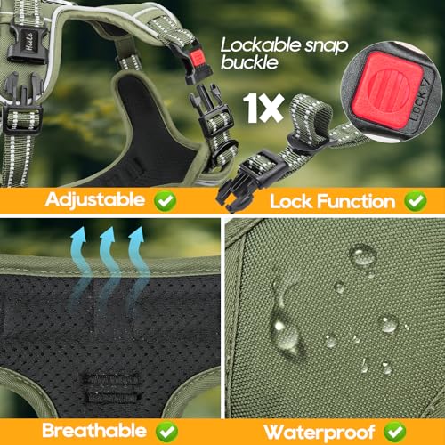 HEELE Dog Harness, Soft Padded, Front Clip Vest with Control Handle Green S - color: Lock Green, size: S (Pack of 1)