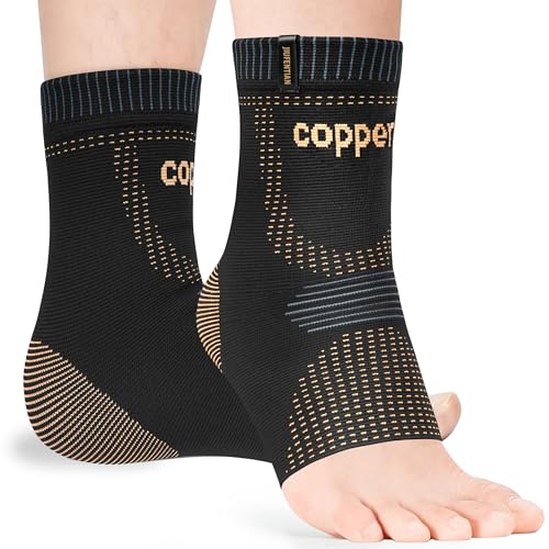JIUFENTIAN Ultra-Breathable Copper Ankle Braces for Men and Women, Large - color: Black, size: Large