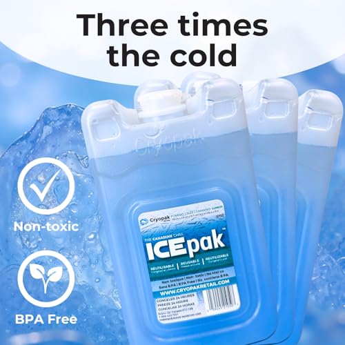 Cryopak ICEpak Hard Shell Reusable Ice Packs for Coolers and Lunch Box Use, Freezer Safe Gel Design, Professional Grade Cooling, Non-Toxic and BPA Free, Essential Travel Accessories - size: Lunch (3 Pack)