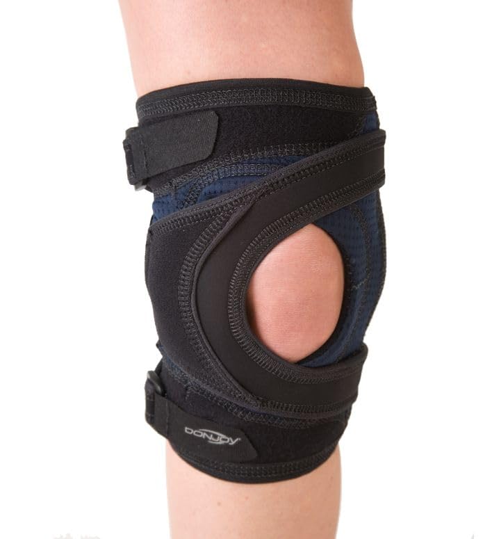 DonJoy Tru-Pull Lite Knee Brace for Patella Instabilities & Dislocations with Bifurcated Strap & Dual-Durometer Buttress | Black | RIGHT LEG, Small - size: X-Small, style: Right Leg