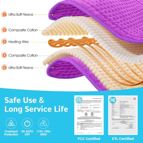Boileau Electric Heating Pad for Back Relief, Extra Large 17"x33" XXXL - color: Purple