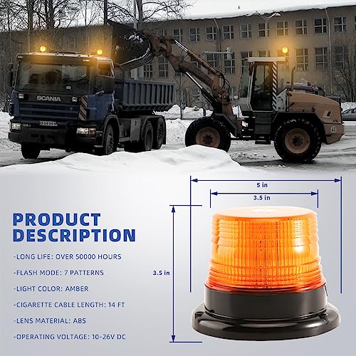 Amber Rooftop Beacon Strobe Lights w/Magnetic Base, 1-Pcs - color: 1× Amber