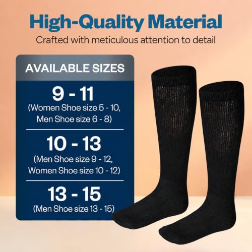 Debra Weitzner Diabetic Socks for Men and Women Over the Calf Knee High Cotton Socks Loose Fit 4 Pairs - color: Black, size: 9-11
