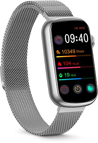 FITVII Slim Fitness Tracker with Blood Oxygen, Blood Pressure, 24/7 Heart Rate and Sleep Tracking, IP68 Waterproof Activity Trackers and Smart Watches with Step Tracker, Pedometer for Women Men - color: Silver