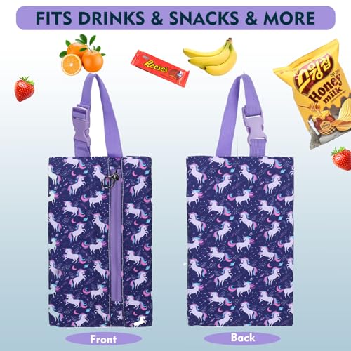 Insulated Snack Bag, Freezable Small Cooler Bag with Zipper and Adjustable Buckle, Rectangular Thermal Cooler Bag - color: Purple Unicorn