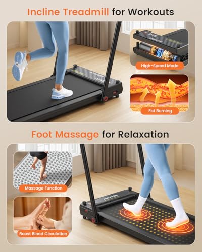 ANCHEER Walking Pad with Incline - Under Desk Treadmill with Handle Bar - color: Obsidian Black