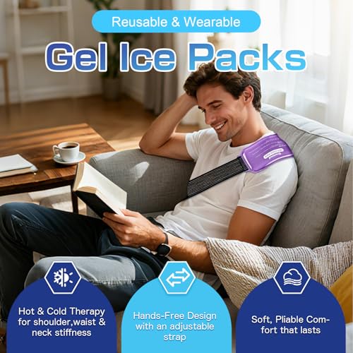 Ice Packs for Injuries Reusable 2-Pack Hot Cold Gel Pack with Strap Medium - color: Purple, size: Medium 10 x 5 Inch