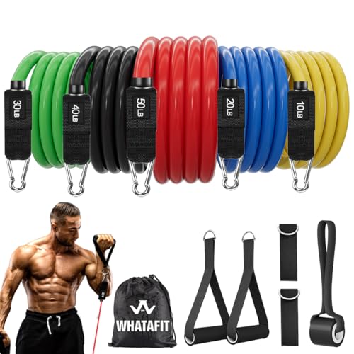 WHATAFIT Resistance Bands with Handles, 150 lb Exercise Bands Set - color: Multi