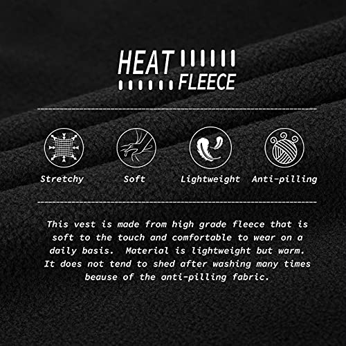 33,000ft Men's Fleece Vest Outerwear Lightweight Zip Up Sleeveless Jacket - color: Black, size: Large
