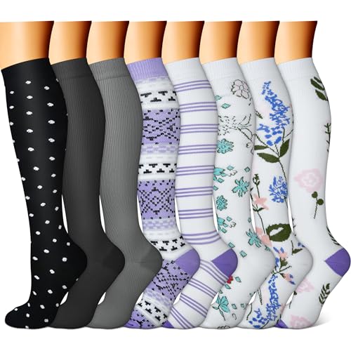 FEYHAY Copper Compression Socks (8 Pairs) 15-20 mmHg Circulation is Best Athletic & Daily for Men & Women, Running, Climbing - color: 10 Colour Mixture, size: Large-X-Large