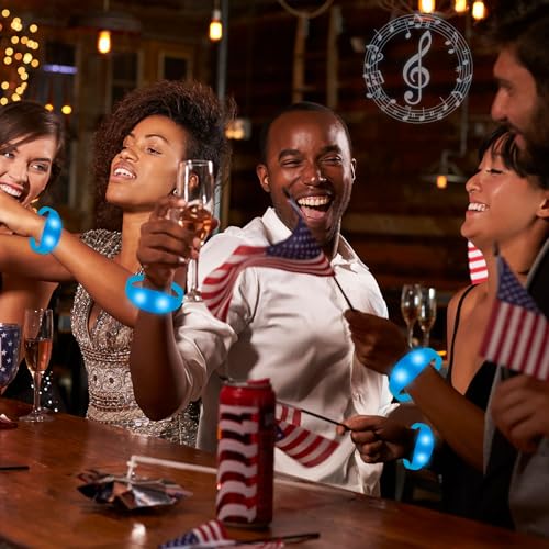 12 Pcs LED Glow Bracelets Sound Activated Flashing Light Up Bracelet for New Years Eve Glow in the Dark Party Supplies Christmas Party Favors Birthday Gift Carnival Concerts Night Events - color: Blue