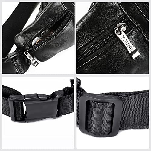 Black Leather Fanny Pack for Men & Women, Fashionable Multi-Pockets Waist Belt Bag for Travel Sports Hiking Cycling Fishing Running - color: 809#black