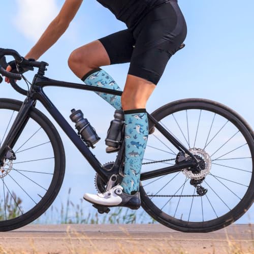Compression Socks Knee High Circulation Support Socks For Women Men Athletic Running Hiking Cycling - color: Fish